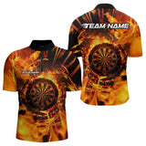 Maxcorners Personalized Orange Swirling Fire Flame Dart Shirts With Pocket For Men Custom Darts Team Jersey