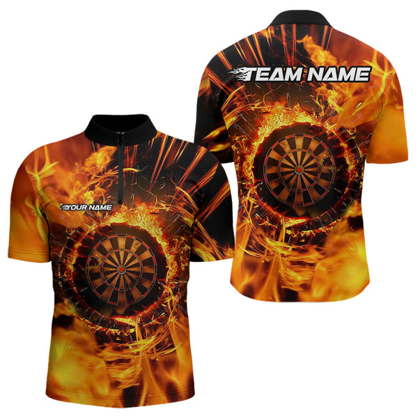 Maxcorners Personalized Orange Swirling Fire Flame Dart Shirts With Pocket For Men Custom Darts Team Jersey