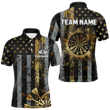 Maxcorners Personalized Fire Flame Darts Shirt For Men Custom Golden Darts Team Jersey Polo & 1/4 Zip