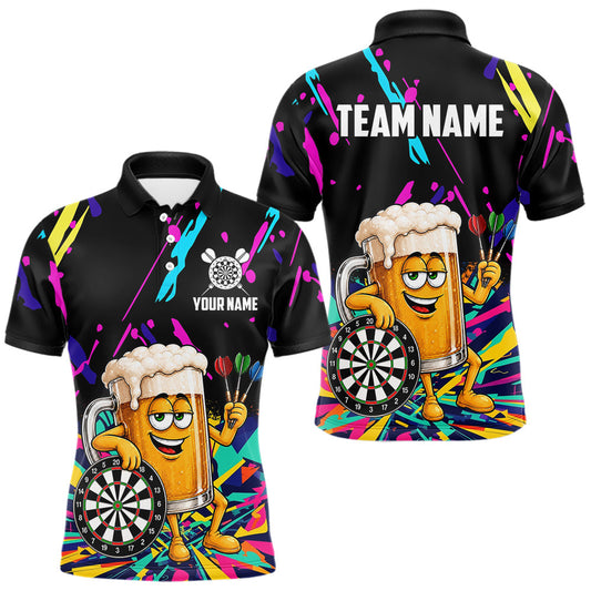 Maxcorners Colorful Funny Beer Darts Shirts For Men Cusom Darts Team Jersey Polo & Quarter Zip, Darts Gifts