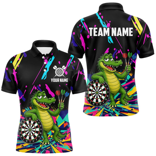 Maxcorners Colorful Funny Alligator Darts Shirts For Men Cusom Darts Team Jersey Polo & Q/4 Zip, Darts Gifts