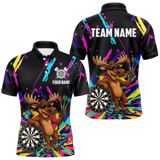 Maxcorners Colorful Funny Moose Darts Shirts For Men Cusom Darts Team Jersey Polo & Quarter Zip, Darts Gifts