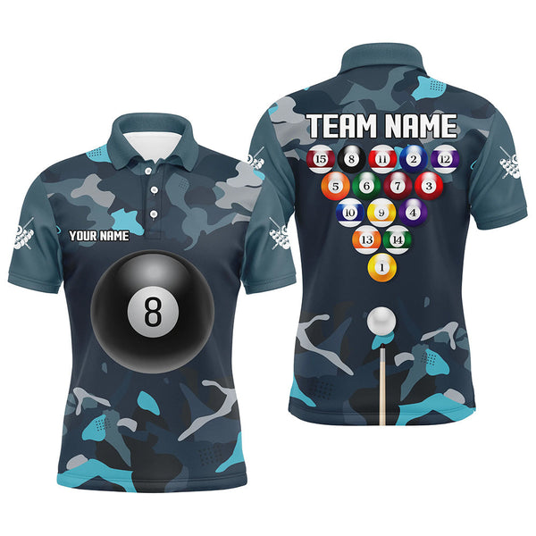 Maxcorners Abstract Blue Camo Billiard Balls Pool Shirts Custom Billiard Jerseys, Billiard Team Shirts