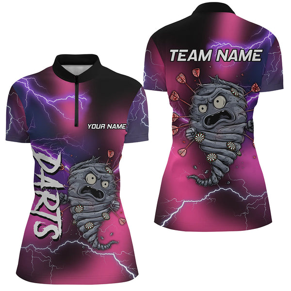 Maxcorners Pink And Purple Thunder Lightning Funny Storm 3D Dart Shirts For Men Custom Darts Team Jerseys