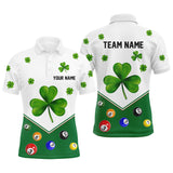 Maxcorners Billiard St Patrick Day Custom Green Clover Men Polo Shirts, Lucky Billiard Apparel For Player