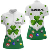 Maxcorners Billiard St Patrick Day Custom Green Clover Men Polo Shirts, Lucky Billiard Apparel For Player