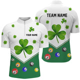 Maxcorners Billiard St Patrick Day Custom Green Clover Men Polo Shirts, Lucky Billiard Apparel For Player