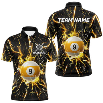 Maxcorners Custom Thunder Lightning 9 Ball Billiard Shirts For Men, 9 Ball Pool Team Jersey Polo & 1/4 Zip LM2405