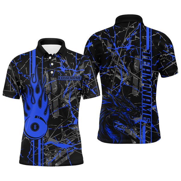 Maxcorners Blue Grunge Billiard Jerseys Custom Fire Flame 8 Ball Dragon Team League Billiard Shirts