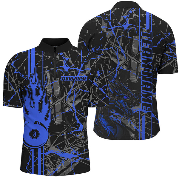 Maxcorners Blue Grunge Billiard Jerseys Custom Fire Flame 8 Ball Dragon Team League Billiard Shirts