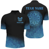 Maxcorners Personalized Sea Blue Gradient Darts Polo & Quarter Zip Custom Dart Shirts For Men Dart Jerseys