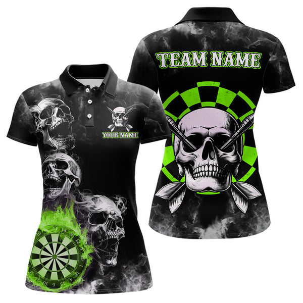 Maxcorners Personalized Green Darts Smoke Skull Men Dart Shirt Custom Dart Board Fire Flame Dart Team Jersey
