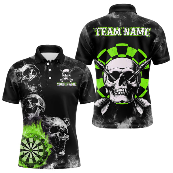 Maxcorners Personalized Green Darts Smoke Skull Men Dart Shirt Custom Dart Board Fire Flame Dart Team Jersey