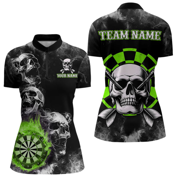 Maxcorners Personalized Green Darts Smoke Skull Men Dart Shirt Custom Dart Board Fire Flame Dart Team Jersey