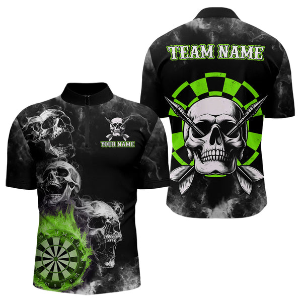 Maxcorners Personalized Green Darts Smoke Skull Men Dart Shirt Custom Dart Board Fire Flame Dart Team Jersey