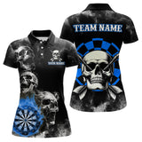 Maxcorners Personalized Blue Darts Smoke Skull Men Dart Shirt Custom Dart Board Fire Flame Dart Team Jersey