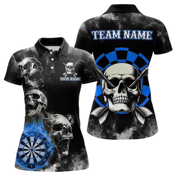 Maxcorners Personalized Blue Darts Smoke Skull Men Dart Shirt Custom Dart Board Fire Flame Dart Team Jersey