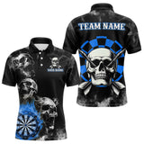 Maxcorners Personalized Blue Darts Smoke Skull Men Dart Shirt Custom Dart Board Fire Flame Dart Team Jersey