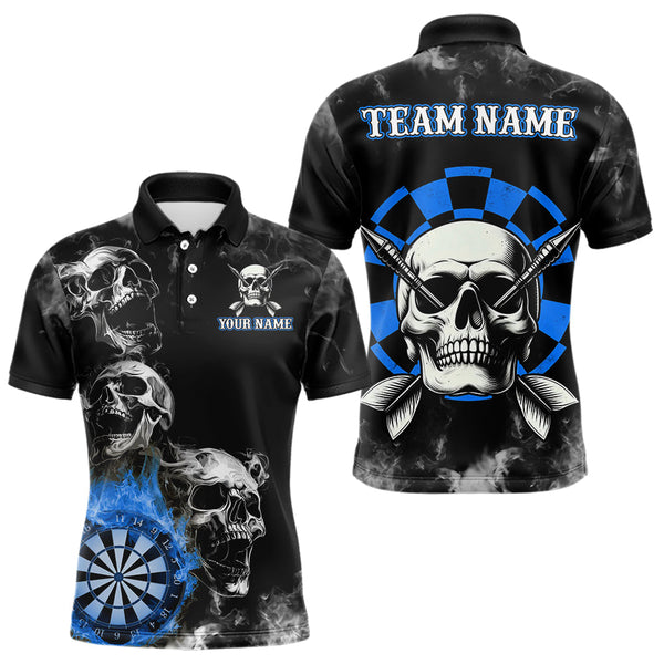 Maxcorners Personalized Blue Darts Smoke Skull Men Dart Shirt Custom Dart Board Fire Flame Dart Team Jersey