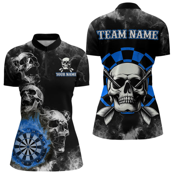 Maxcorners Personalized Blue Darts Smoke Skull Men Dart Shirt Custom Dart Board Fire Flame Dart Team Jersey