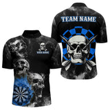 Maxcorners Personalized Blue Darts Smoke Skull Men Dart Shirt Custom Dart Board Fire Flame Dart Team Jersey