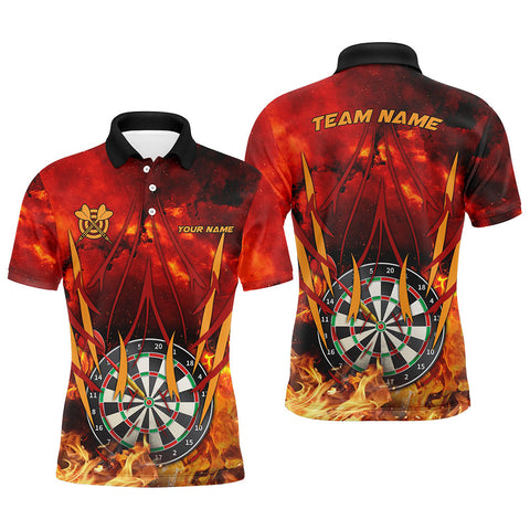 Personalized 3D Darts Board On Fire Men Darts Polo Shirts