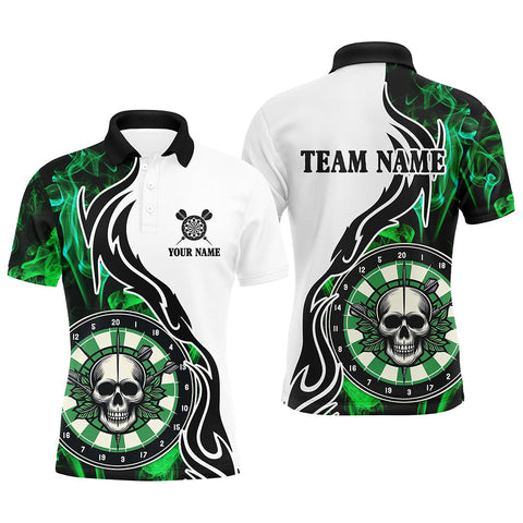 MaxCorners Dart Green Skull Smoke Customized Name, Team Name 3D Polo Shirt For Men