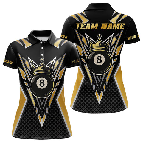 Maxcorners Customized 8 Ball Pool Crown Billiard Shirts, Gold And Black Billiard Team Shirts, Pool Jersey