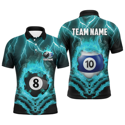 MaxCorners Billiard Billiard 8 & 10 Ball Fire Lightning  Customized Name, Team Name 3D Polo Shirt