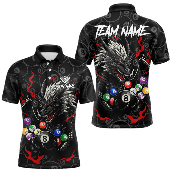 Maxcorners Personalized 8 Ball Dragon Billiard Shirt For Men, Billiard Team Jersey Polo & 1/4 Zip |Red MT2510