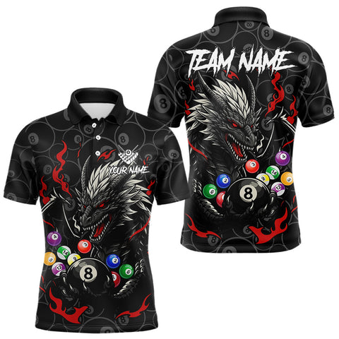 Maxcorners Personalized 8 Ball Dragon Billiard Shirt For Men, Billiard Team Jersey Polo & 1/4 Zip |Red MT2510