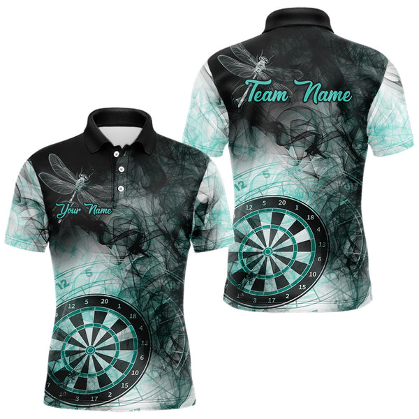 Maxcorners Black Turquoise Smoke Dart Shirts For Men Custom Dart Jersey Polo & 1/4 Zip