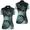 Maxcorners Black Turquoise Smoke Dart Shirts For Men Custom Dart Jersey Polo & 1/4 Zip