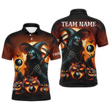 Maxcorners Death Skeleton & Pumpkin With 8 Ball Pool Billiard Jerseys, Funny Halloween Billiard Shirts