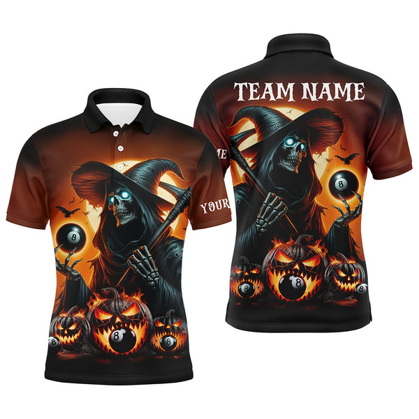 Maxcorners Death Skeleton & Pumpkin With 8 Ball Pool Billiard Jerseys, Funny Halloween Billiard Shirts