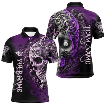 Maxcorners Personalized Purple 8 Ball Pool Skull Billiard Shirts For Men Custom Billiard League Team Jersey LM0409