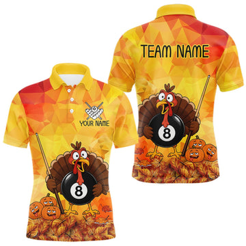 Maxcorners Yellow Funny Turkey 8 Ball Pool Billiard Shirts For Men Custom Thanksgiving Pool Team Jersey LM0409