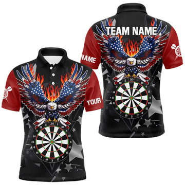 Maxcorners Personalized Flame American Flag Eagle Darts Shirts For Men Custom Patriotic Darts Team Jersey LM2709