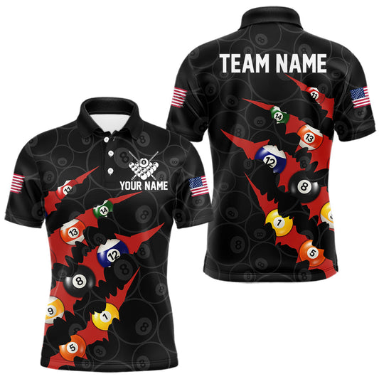 Maxcorners Custom Red 8 Ball Pool Scratch Billiard Shirt For Men, Black Billiard Team Jersey Polo & 1/4 Zip LM2704