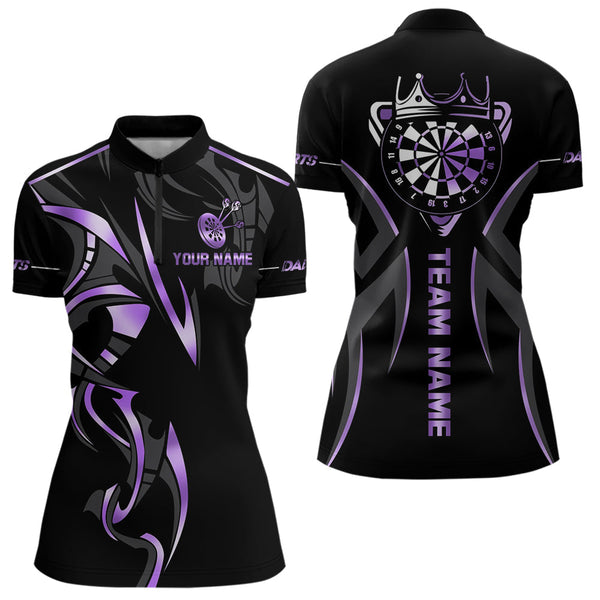 Maxcorners Black And Purple Dartboard Crown Dart Shirts For Women Custom Dart Jersey Team Polo & Quarter Zip