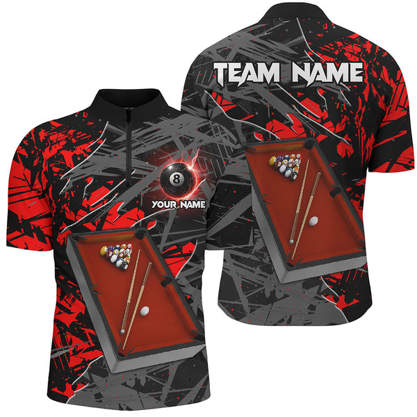 Maxcorners Personalized Funny Pool Table Billiard Shirts, Red Grunge Billiard Team Jerseys Uniform