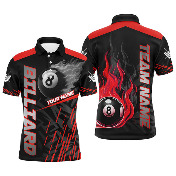 Maxcorners Red 8 Ball Pool Flame 3D Billiard Shirts For Men, Billiard League Jersey Custom Pool Team Shirts