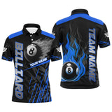 Maxcorners Blue 8 Ball Pool Flame 3D Billiard Shirts For Men, Billiard League Jersey Custom Pool Team Shirts