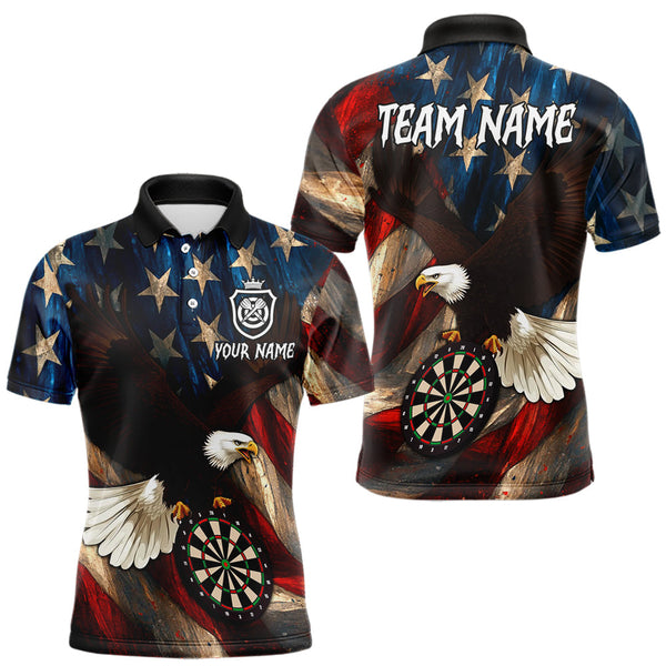 Maxcorners Personalized American Flag Eagle Mens Darts Shirt Custom Patriotic Jersey Darts Polo & 1/4 Zip MT2510