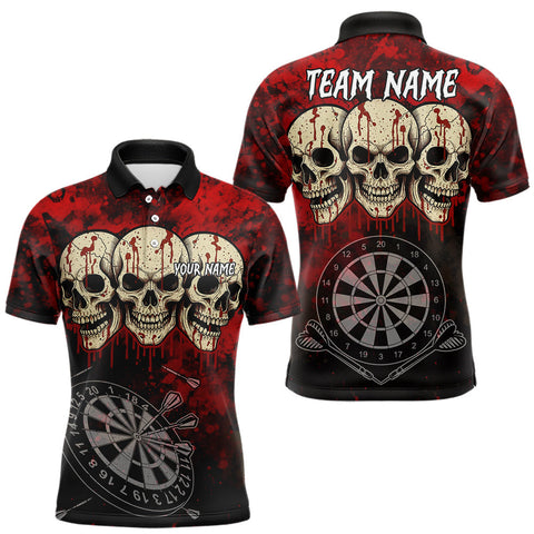 Maxcorners Black And Red Grunge Skull Mens Dart Shirts Custom Dart Jerseys Team Polo & Quarter Zip MT2510