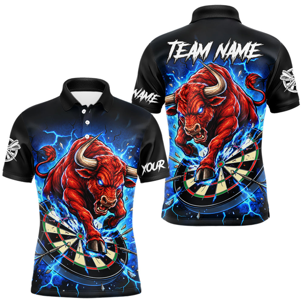 Maxcorners Black And Blue Funny Bull Darts Jersey For Men Custom Darts League Team Shirts Polo & 1/4 Zip
