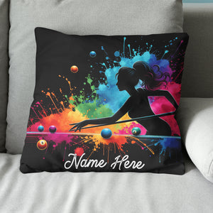 Colorful Women Billiard Player Custom Throw Pillow, Billiard Pillow Gift