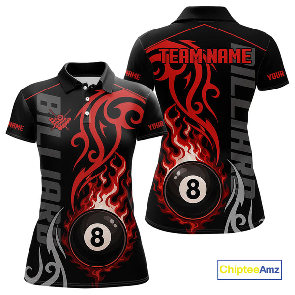 Maxcorners Black And Red Tribal Flame 8 Ball Pool Billiards Shirts Custom Pool Team Jerseys