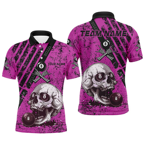 MaxCorners Billiard Pink Blue Skull Customized Name, Team Name 3D Polo Shirt