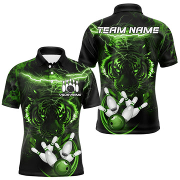 Maxcorners Green Thunder Lightning Tiger Bowling Shirts For Men Custom Bowling Team Jersey Polo & Quarter Zip LM2806